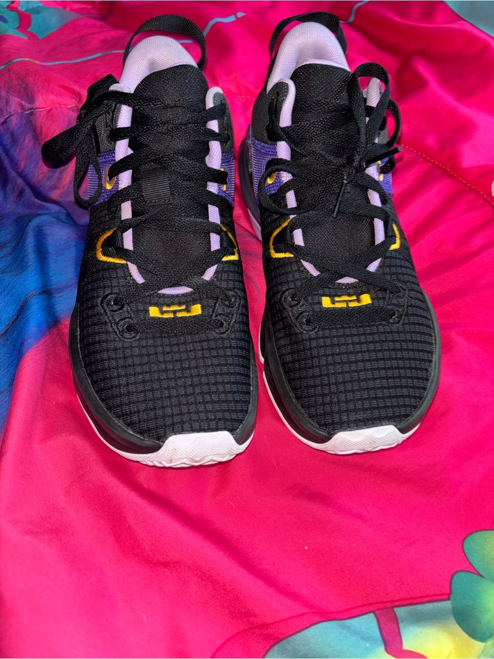Men's Black Athletic Sneakers with Purple and Yellow Accents